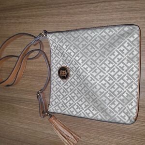 Tommy Hilfiger Gray and Tan Crossbody Bag